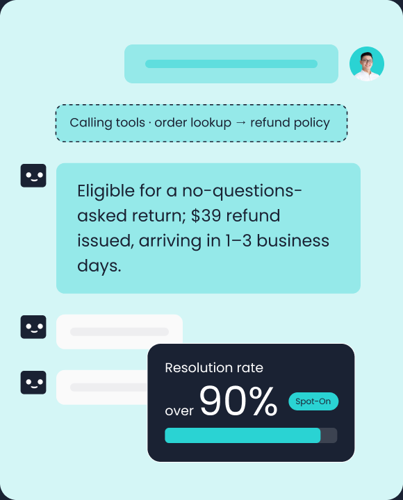 Sobot Agent chat demo showing tool calling and high resolution rate