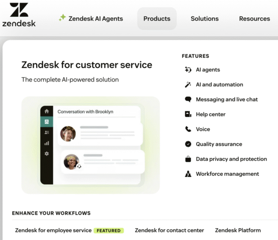 Zendesk customer service product