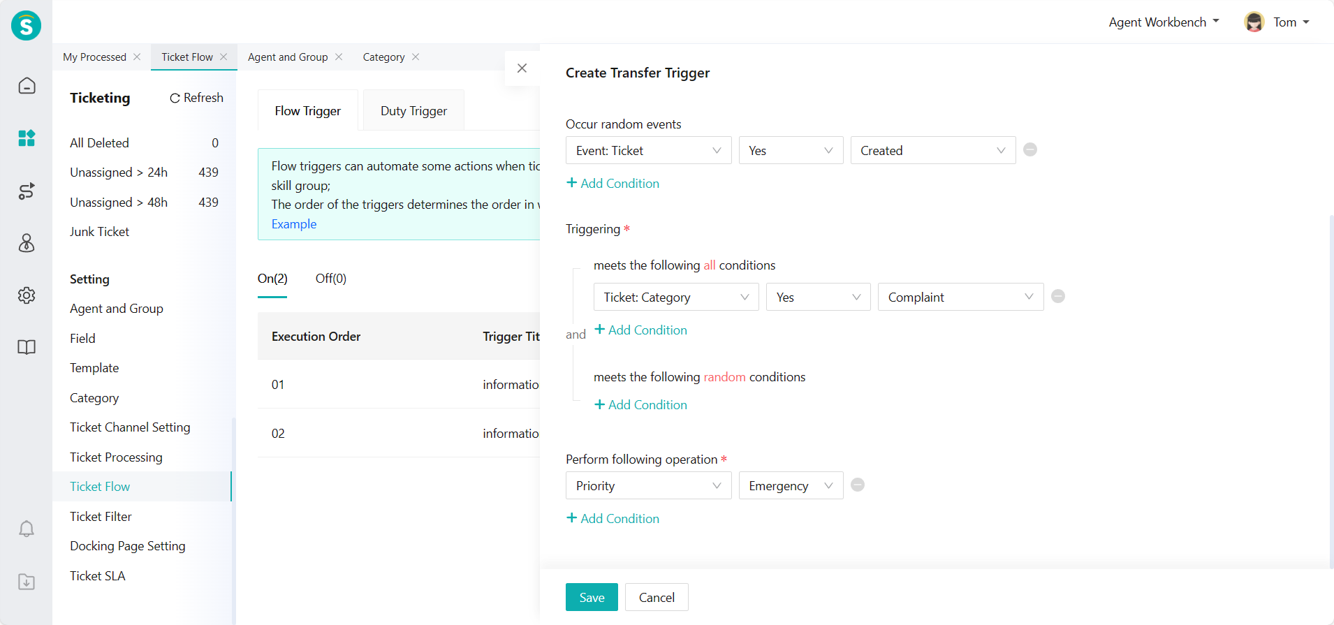 configure ticket flow triggers