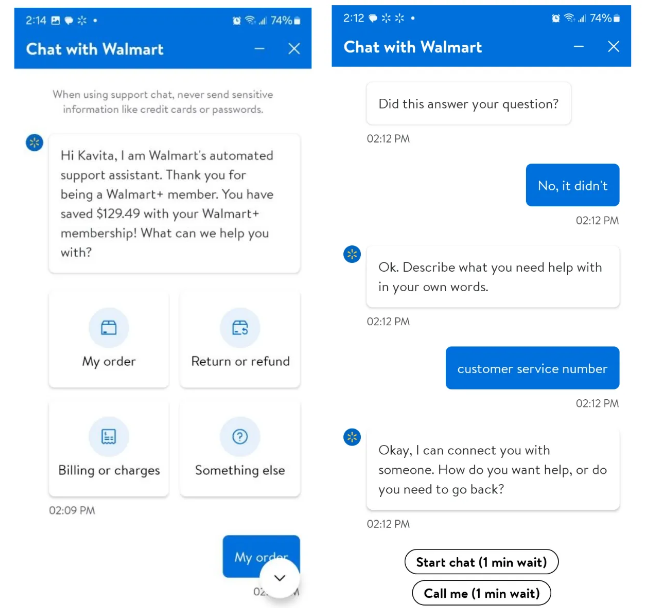 Walmart online customer service