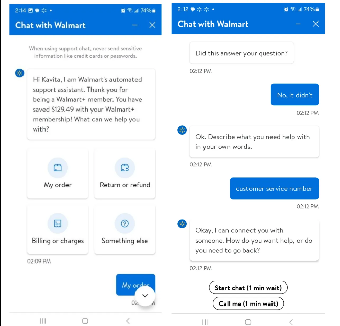 Walmart online customer service