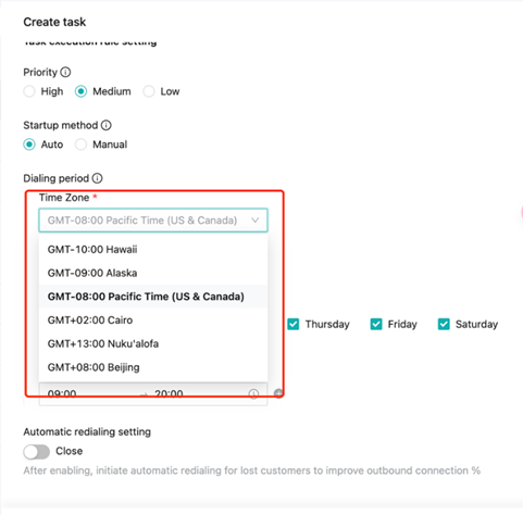 Sobot time zone setting