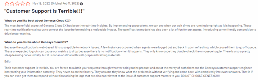 inadequate customer support