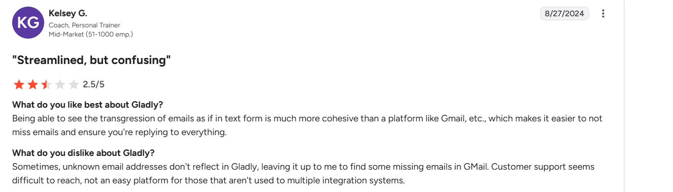 Gladly email sync limitations