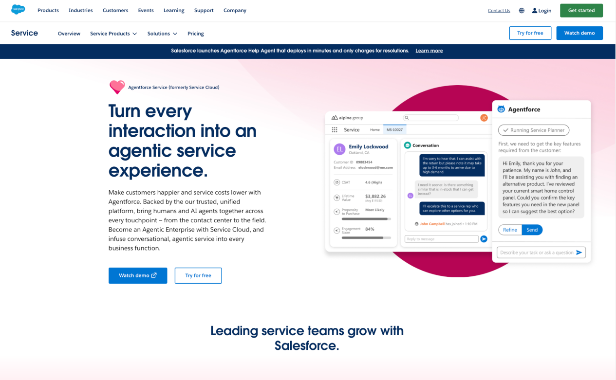 Salesforce Agentforce AI customer service cloud