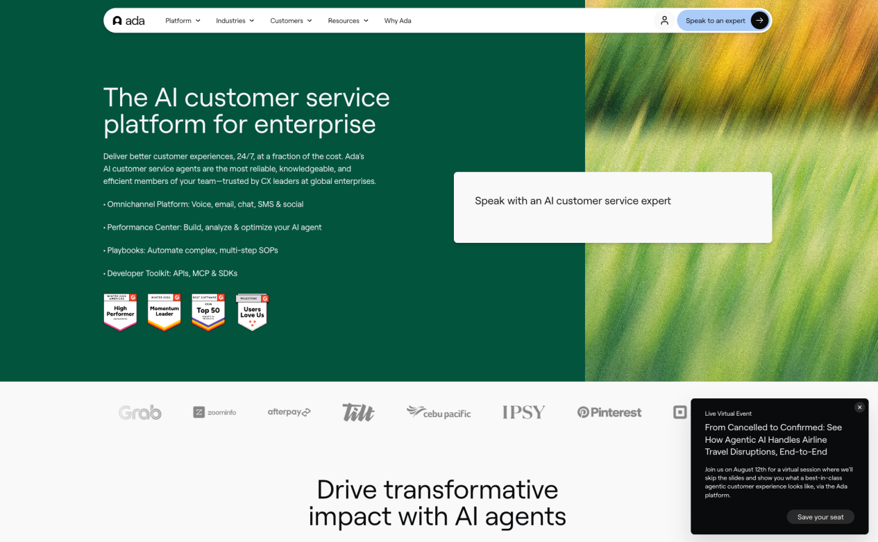 Ada enterprise AI customer service software