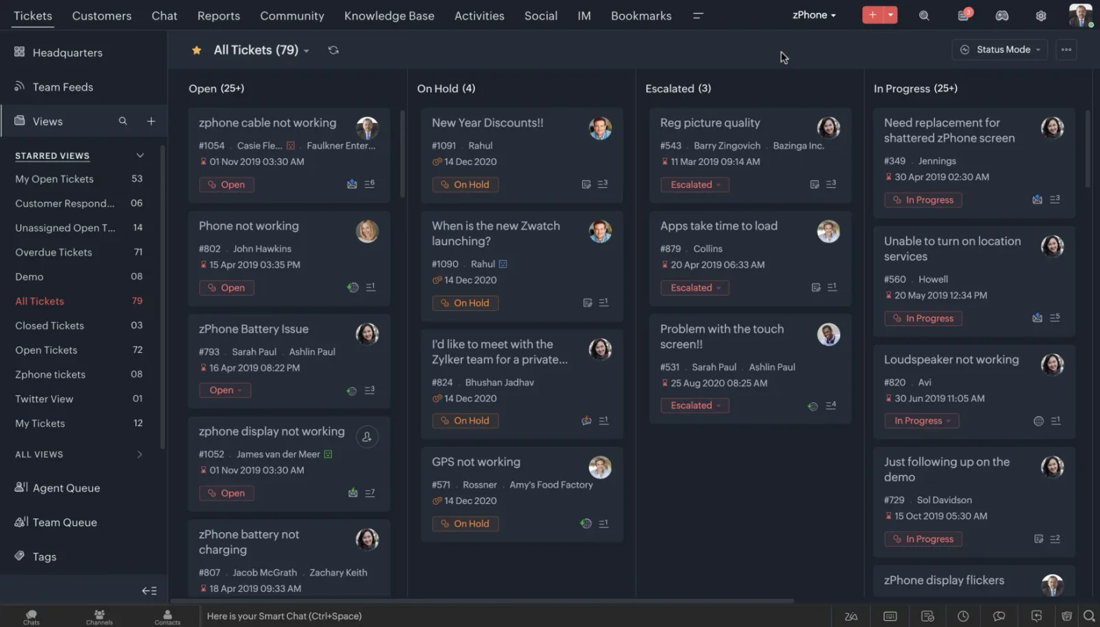 Zoho Desk console interface