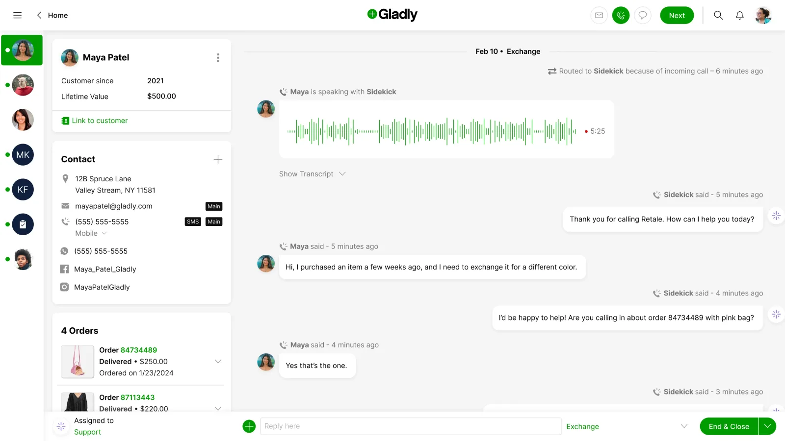 Gladly Sidekick customer conversation interface