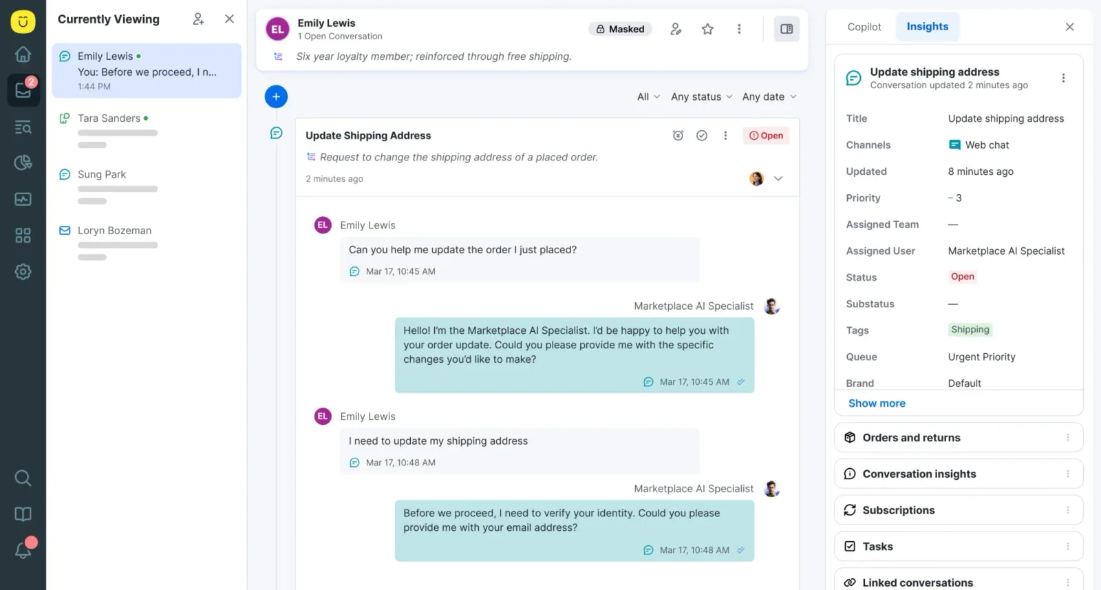 Kustomer AI-powered customer conversation interface