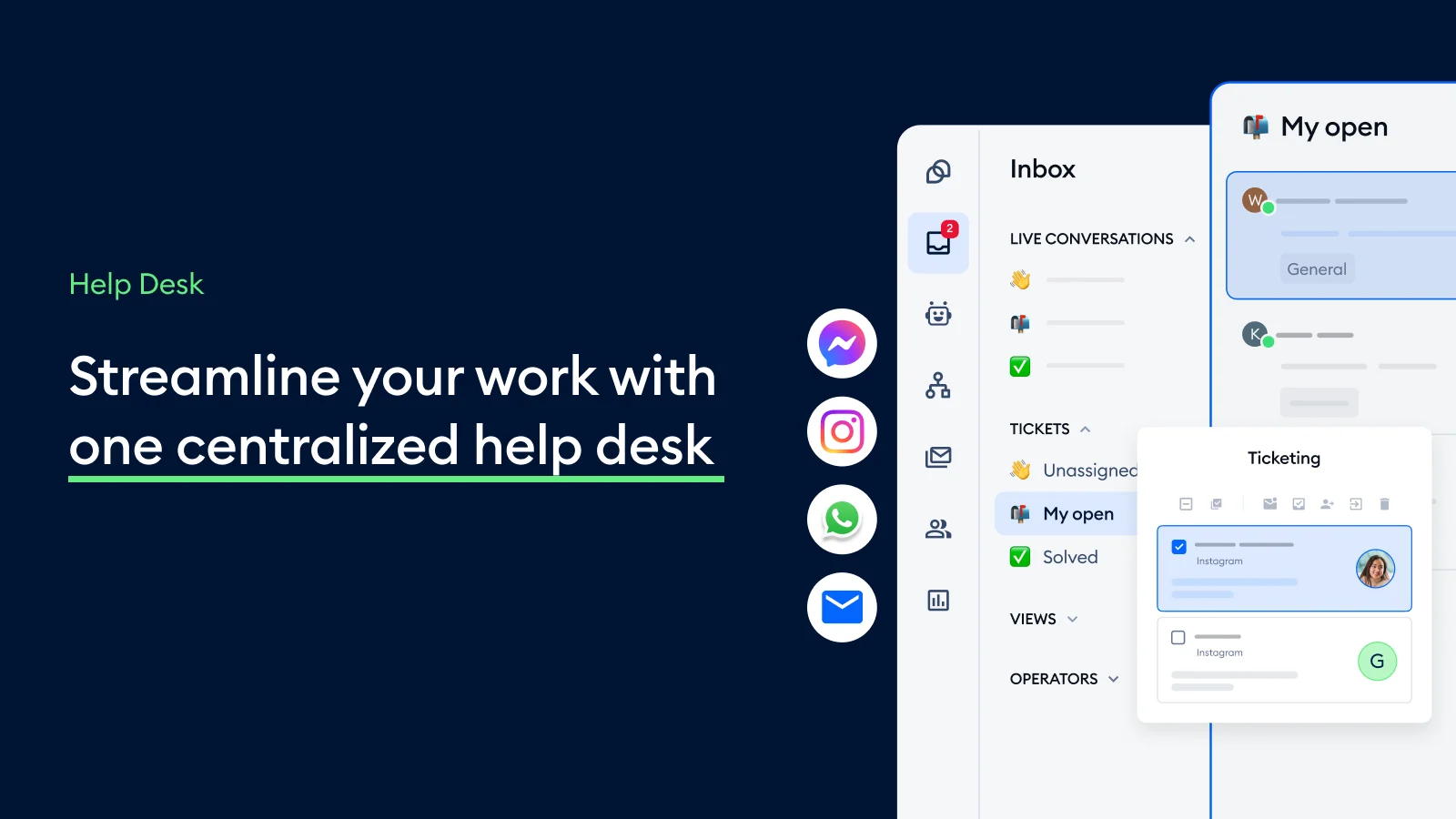 Tidio help desk dashboard for live chat support
