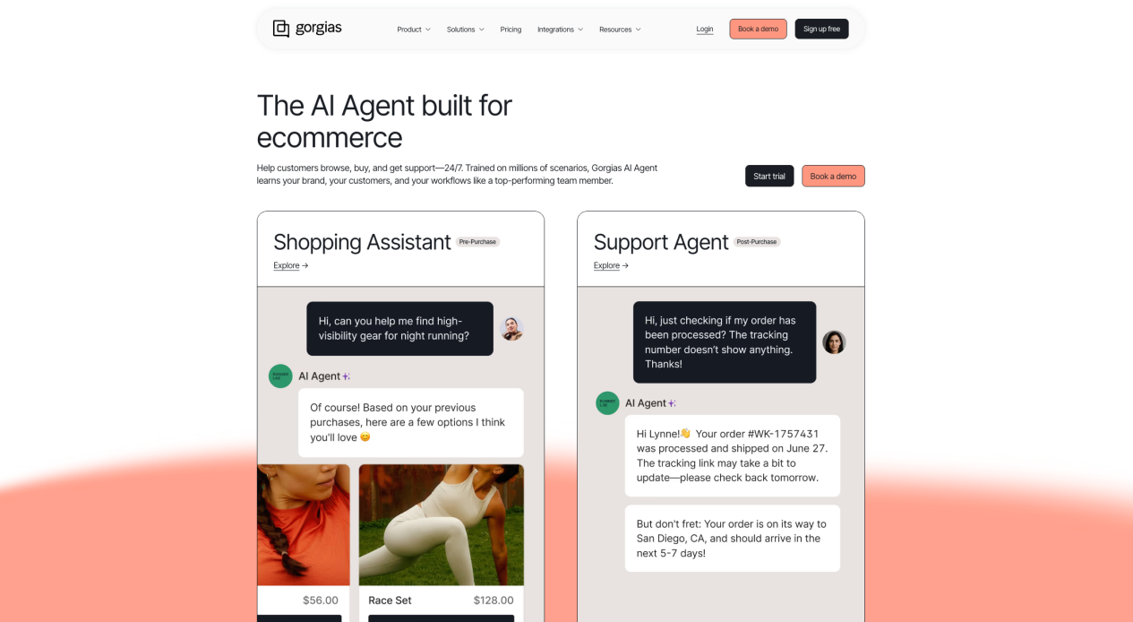 Gorgias AI Agent for ecommerce shopping and support