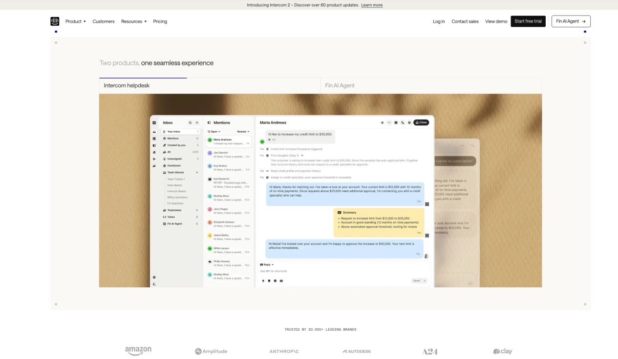 Intercom AI customer support
