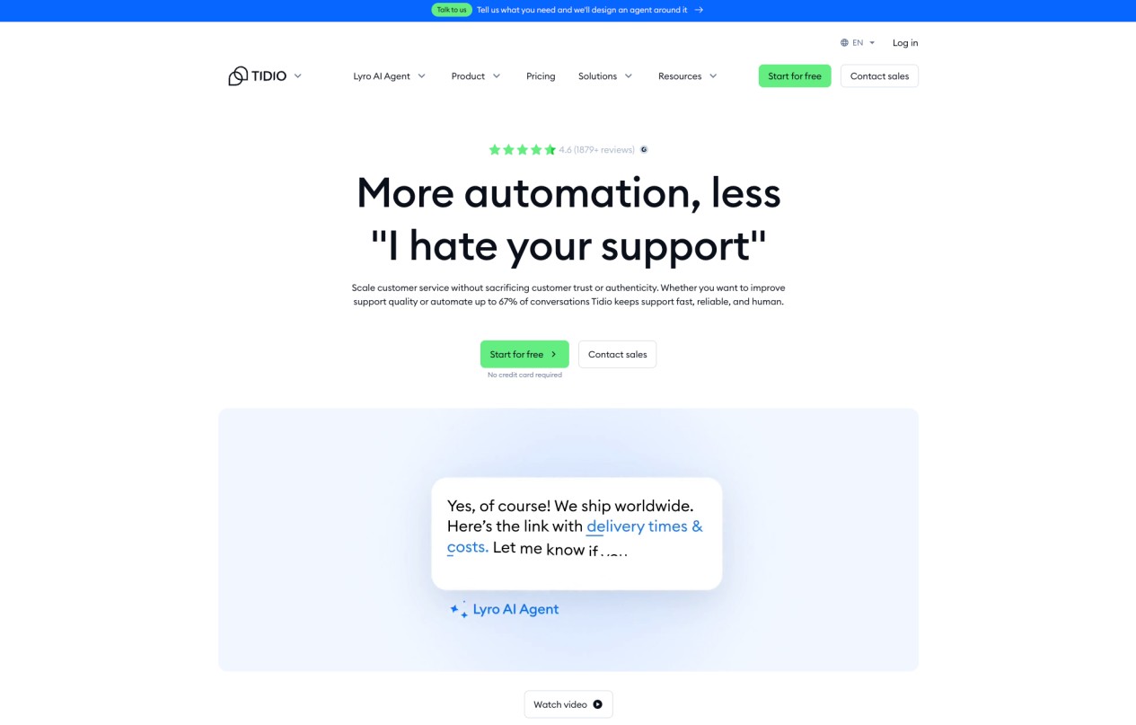 Tidio live chat and AI support