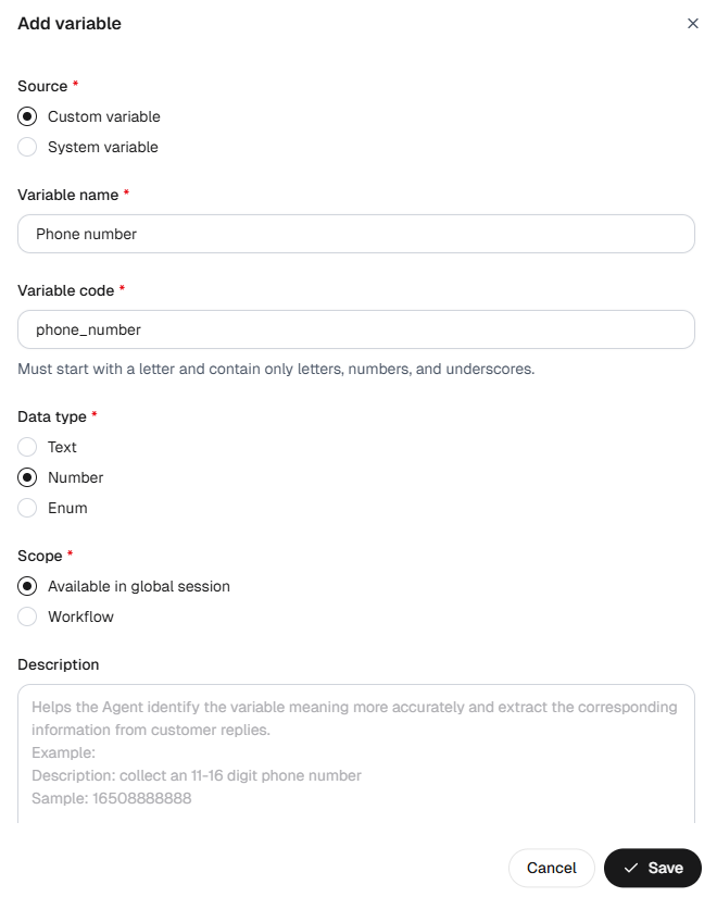Sobot AI Agent variables