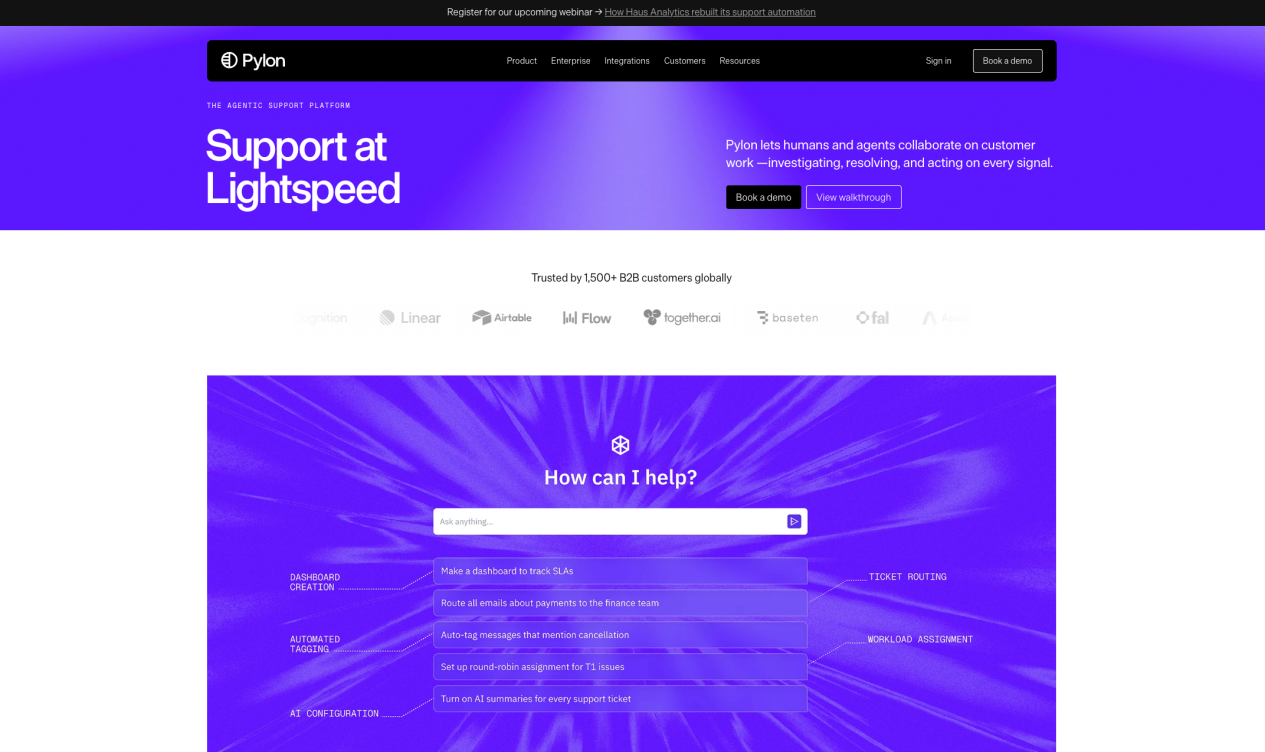 Pylon B2B support platform operating inside shared Slack and Microsoft Teams channels with engineering escalation.