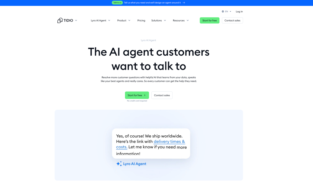 Tidio Lyro AI Agent operating within live chat, a help desk, and a customer-service workspace.