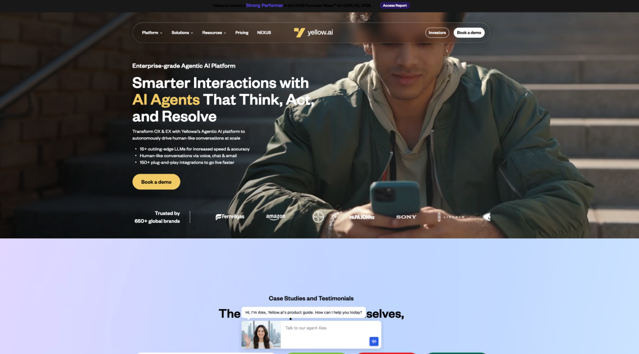 Yellow.ai enterprise conversational and agentic AI platform spanning chat, email, and voice automation.