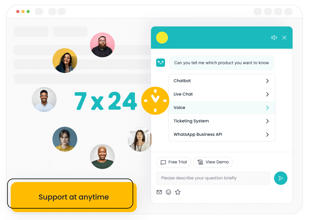 Sobot supplied illustration of an around-the-clock support interface with chatbot and live chat options