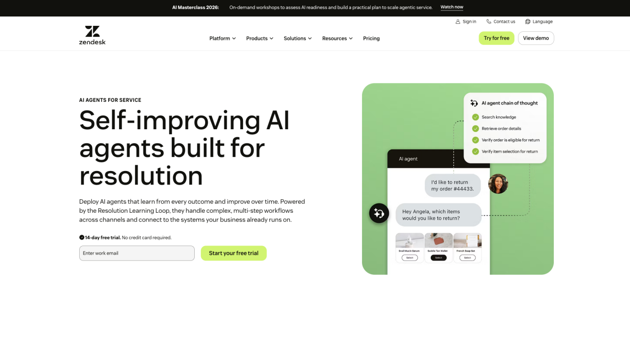 Zendesk AI Agents handling multi-step customer service requests