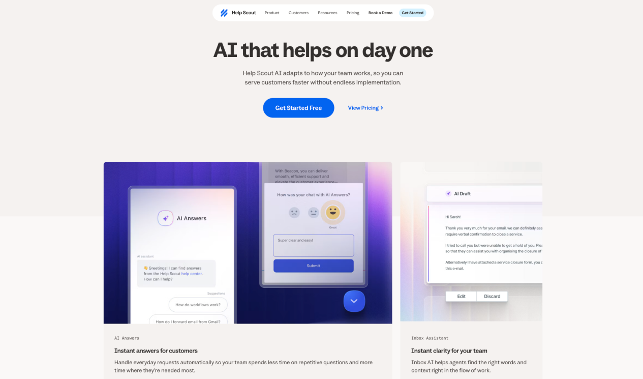 Help Scout AI Answers knowledge-base self-service assistant