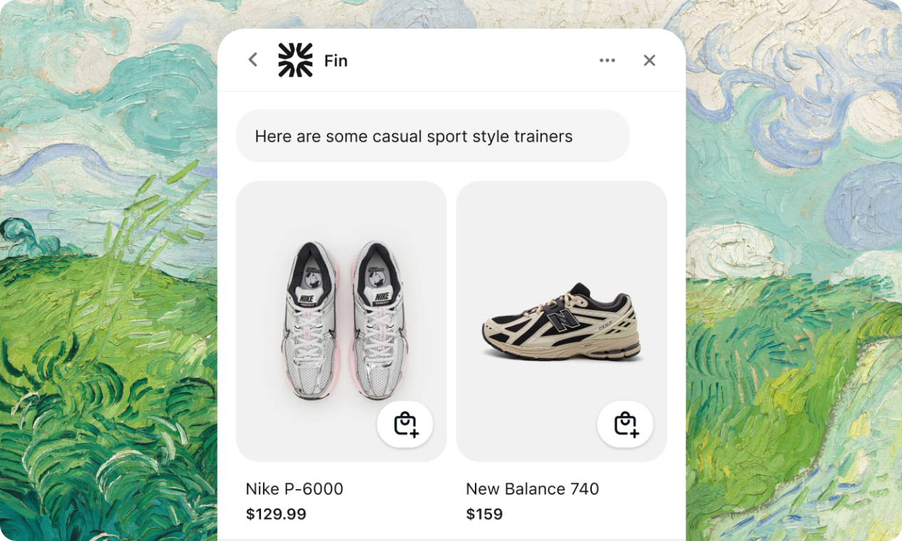 Intercom Fin ecommerce shopping and support conversation in one web chat