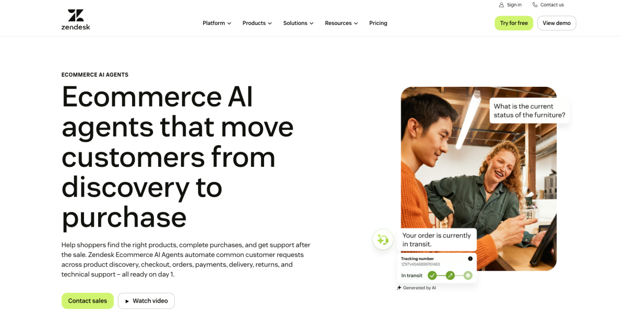 Zendesk AI Agents service workspace for customer-service teams
