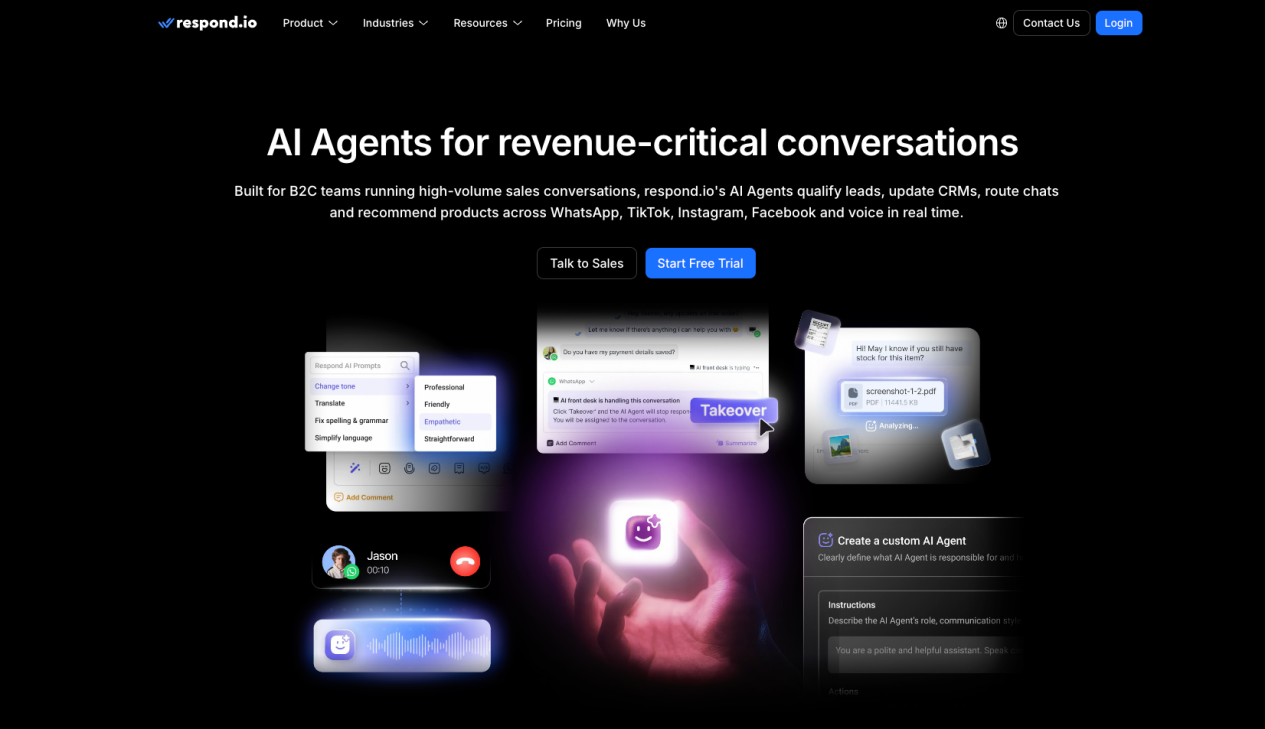 respond.io conversation inbox for high-volume B2C messaging