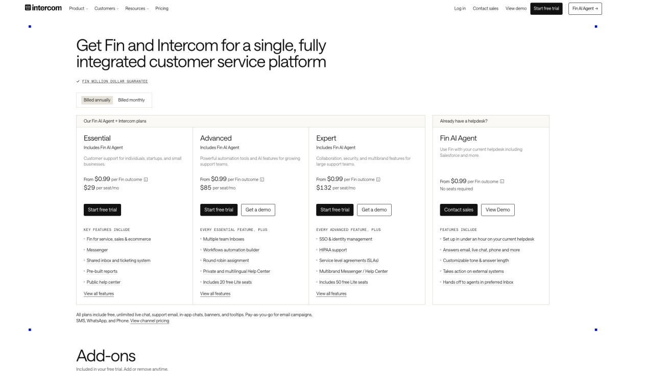 Intercom Fin AI agent for customer-service teams
