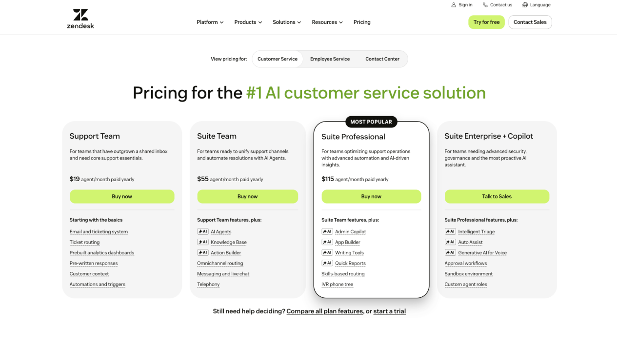 Zendesk AI Agents service workspace for support teams