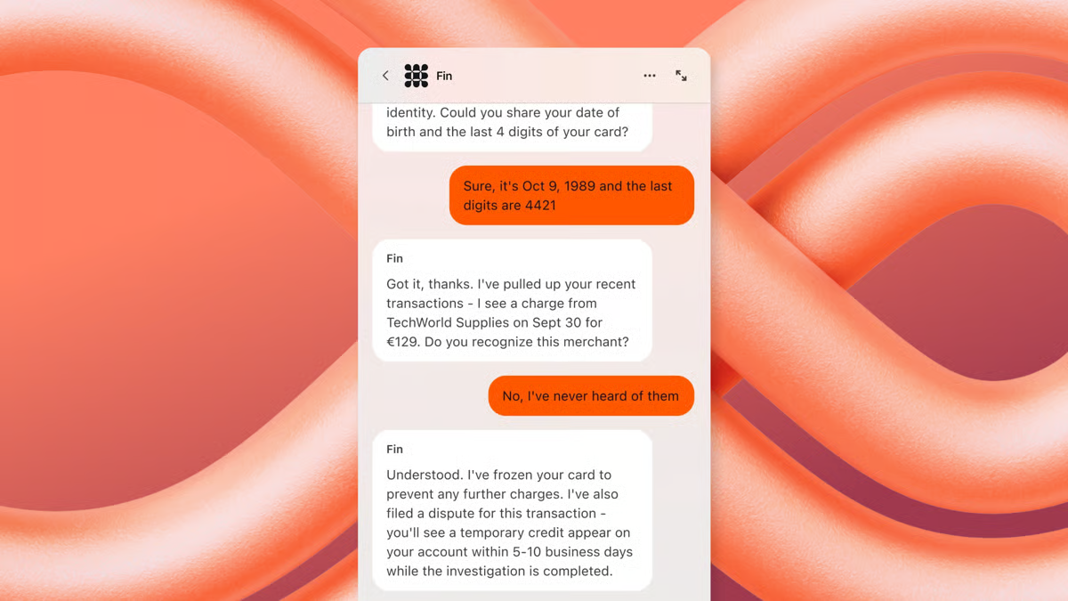 Fin AI agent running on an existing help desk