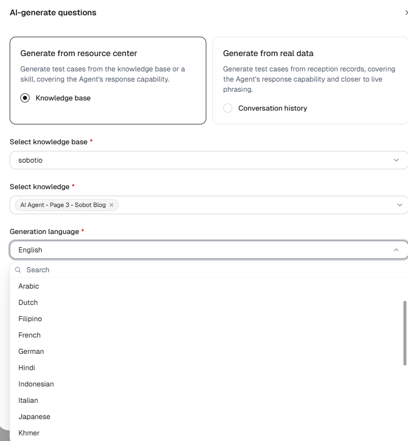 Sobot AI Agent multilingual evaluation language settings