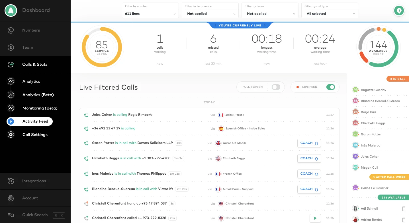 Aircall product screenshot